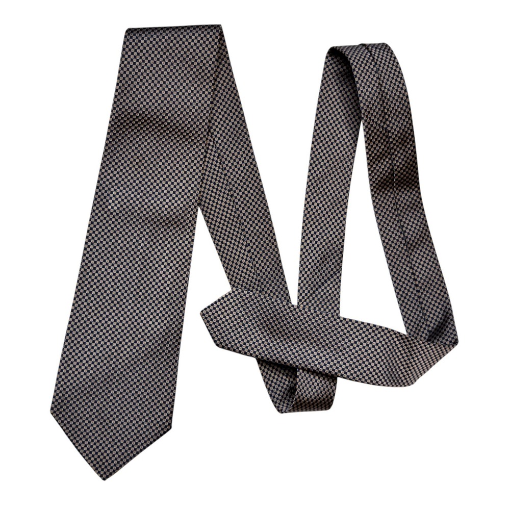 Polo Ralph Lauren Vintage 100% Silk Tie Navy Blue Gold Silver Geometric - Italy - Picture 2 of 9